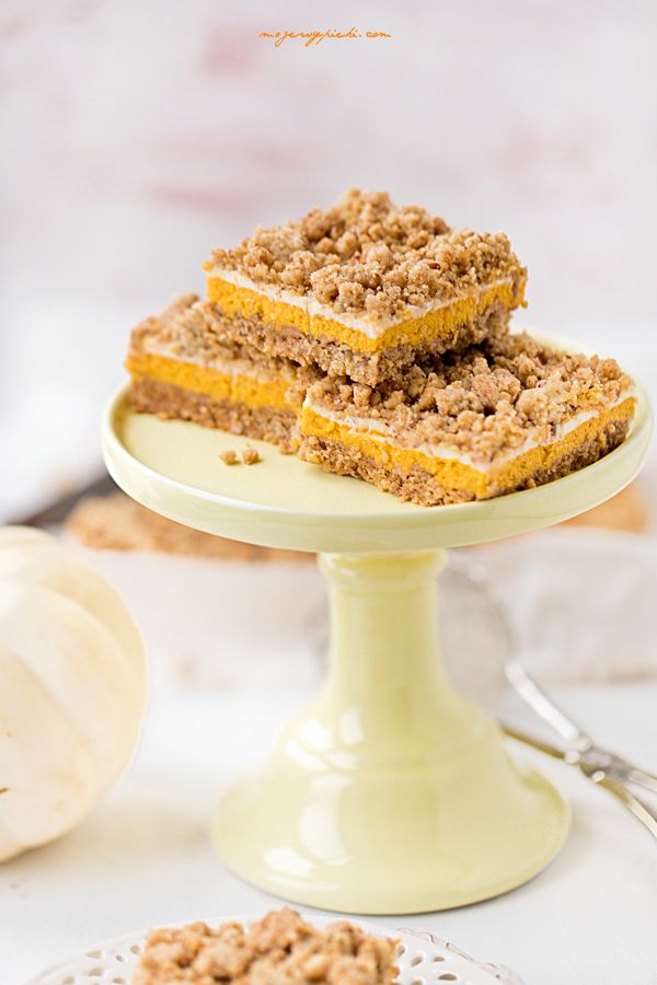 Pumpkin cheesecake squares with oat and pecan crumble