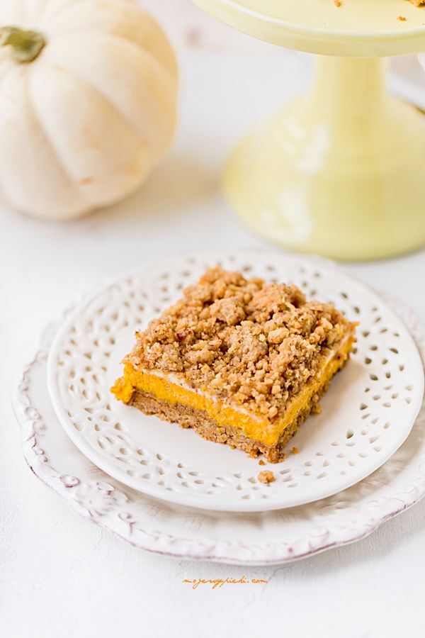 Pumpkin cheesecake squares with oat and pecan crumble