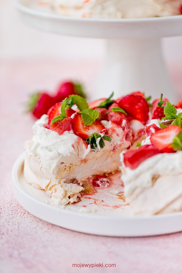 Rhubarb and strawberry meringue cake