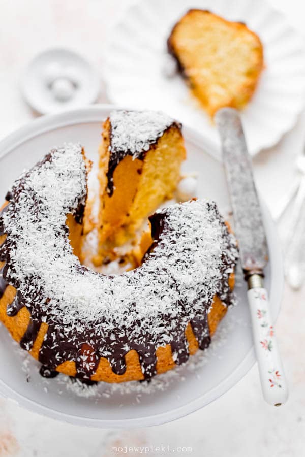 Coconut cake with chocolate glaze