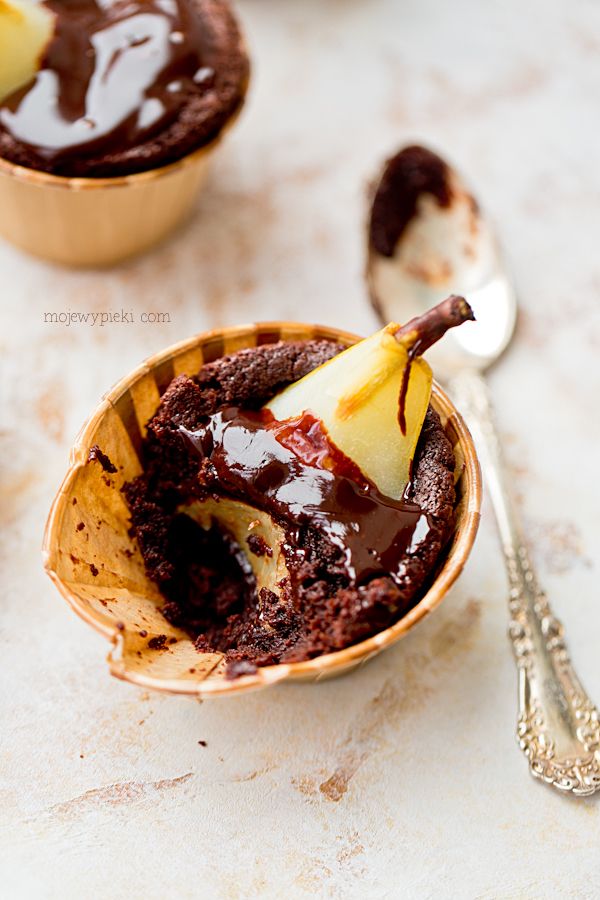 Pear and chocolate brownie muffins