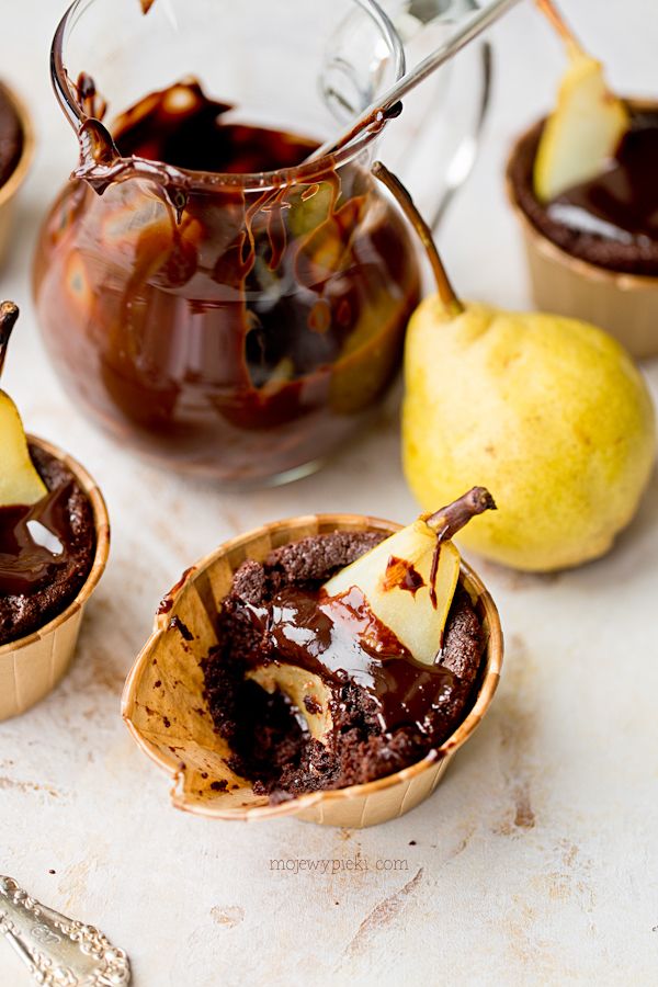 Pear and chocolate brownie muffins