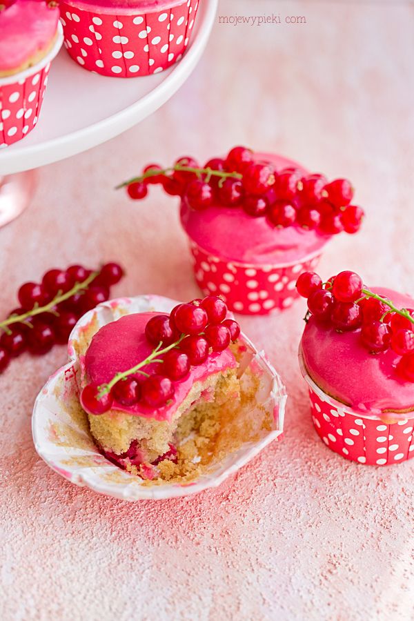 Redcurrant cupcakes with tangy pink glaze