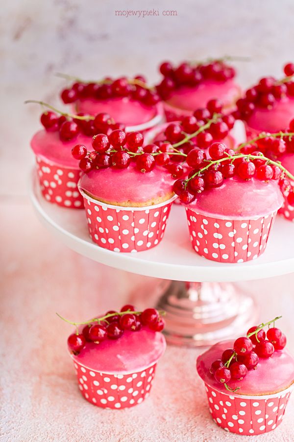 Redcurrant cupcakes with tangy pink glaze