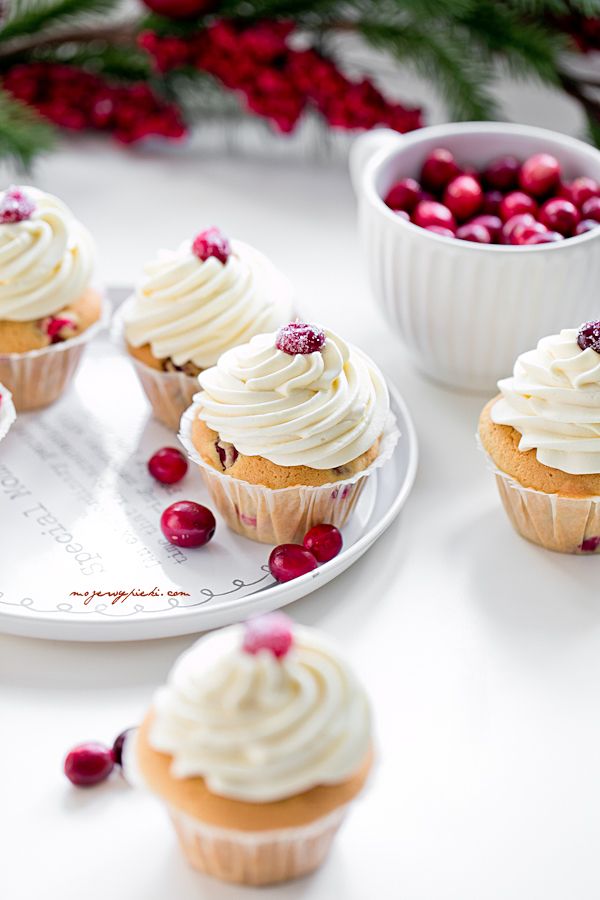 Cranberry cupcakes with white chocolate frosting