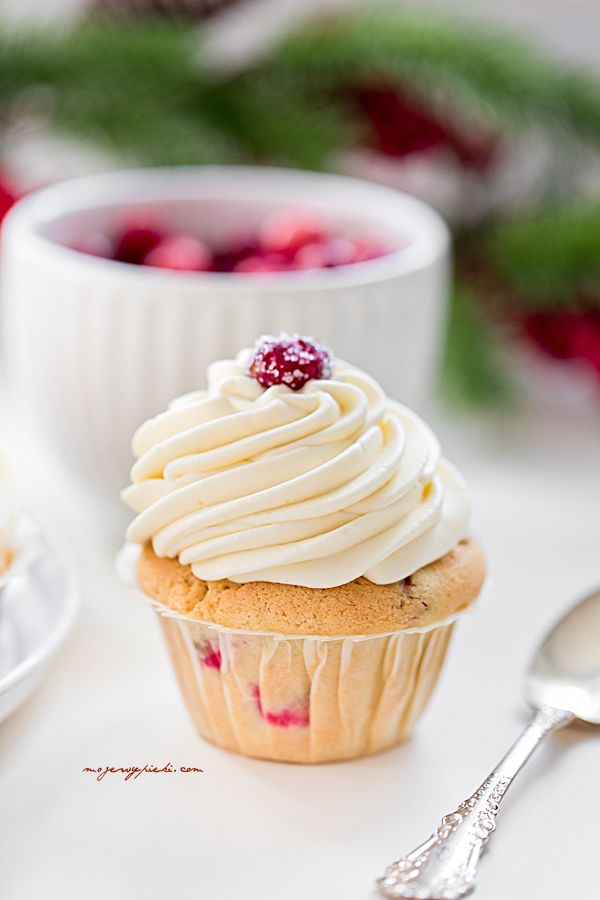 Cranberry cupcakes with white chocolate frosting