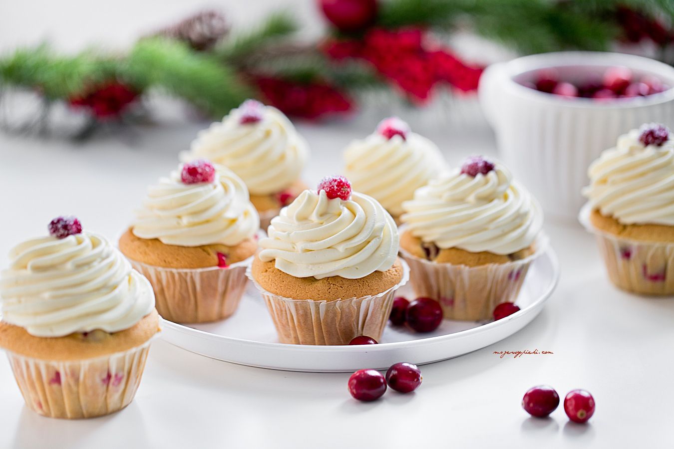 Cranberry cupcakes with white chocolate frosting