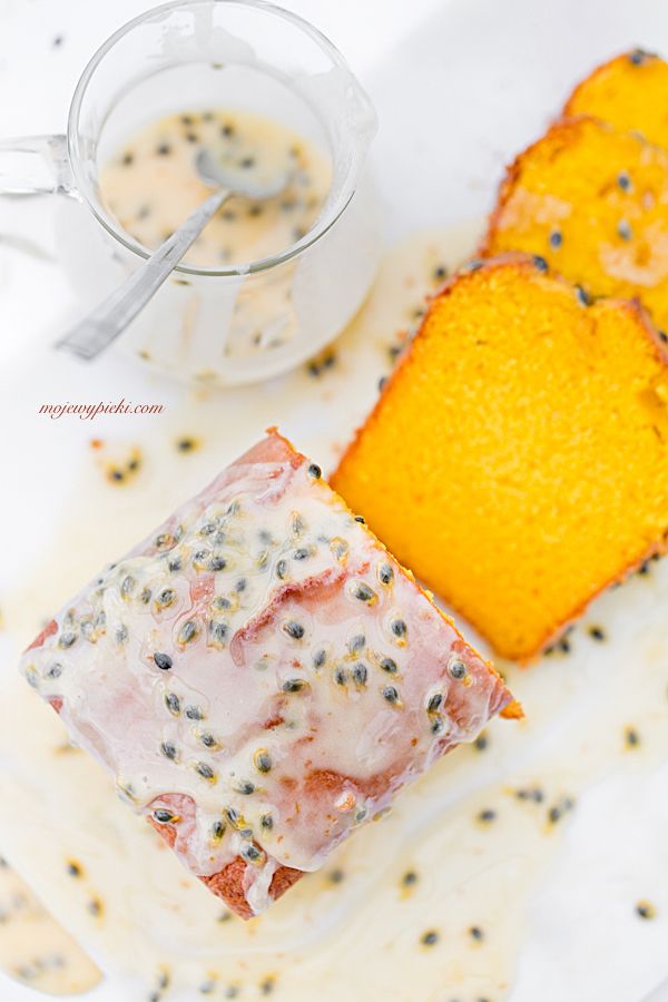 Mango bundt cake with passion fruit glaze