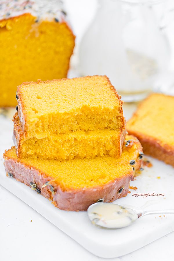 Mango bundt cake with passion fruit glaze