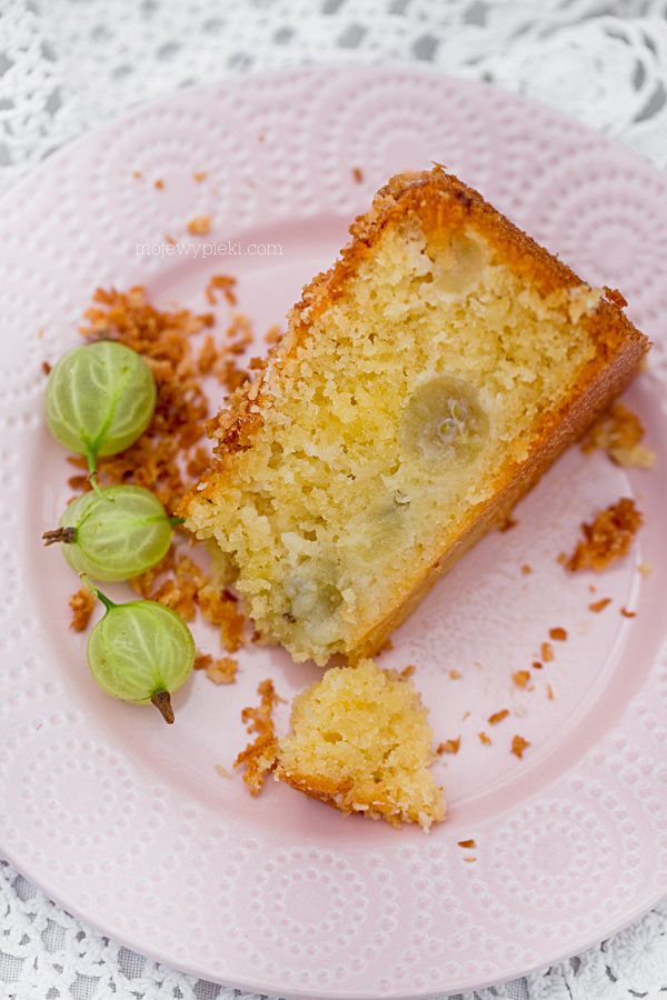 Coconut gooseberry cake with crunchy coconut topping