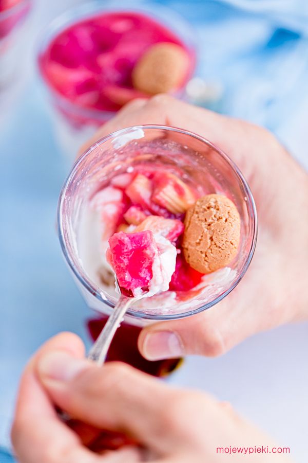 Creamy coconut dessert with rhubarb