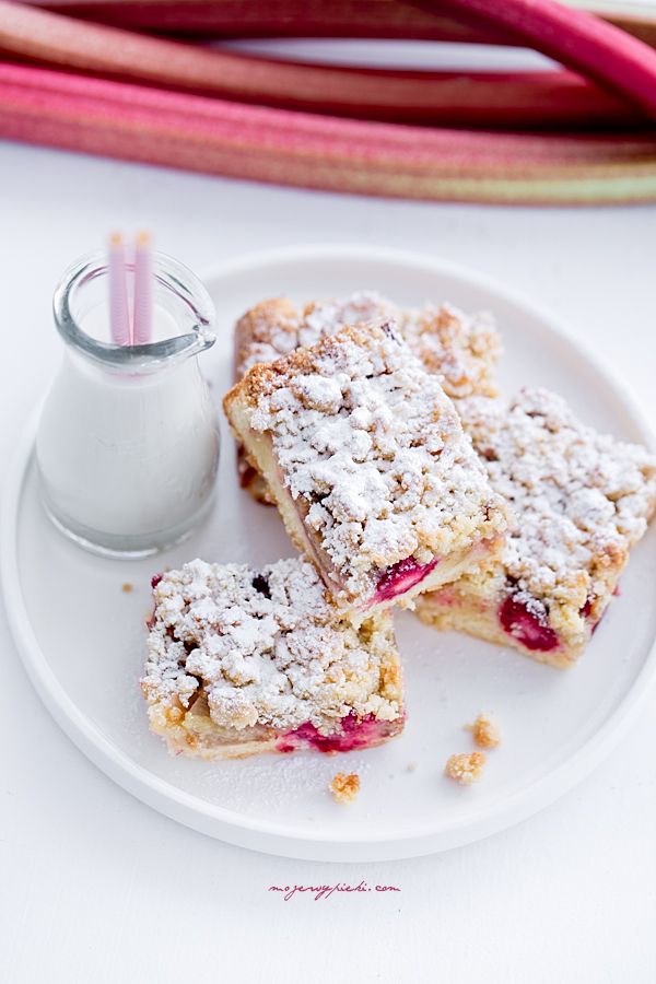 Almond cake with rhubarb and raspberries