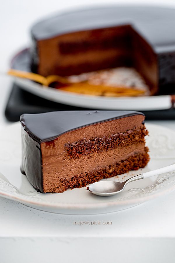 Chocolate mousse cake with mirror glaze