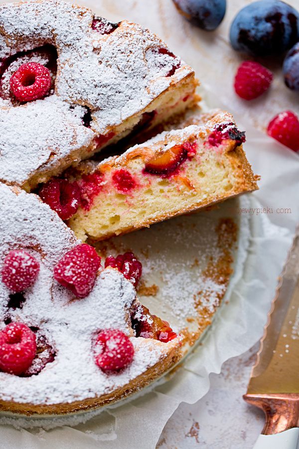 Light plum and raspberry cake