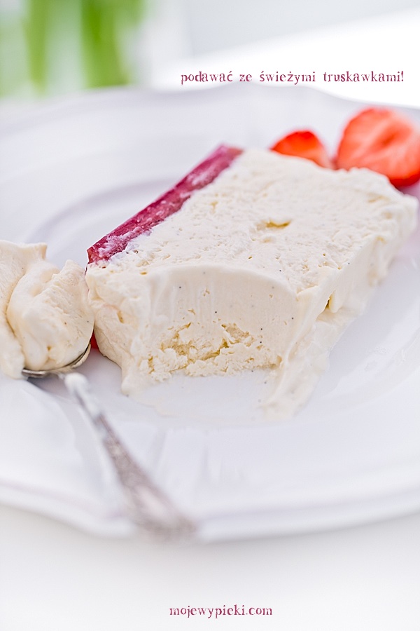Vanilla semifreddo with poached rhubarb