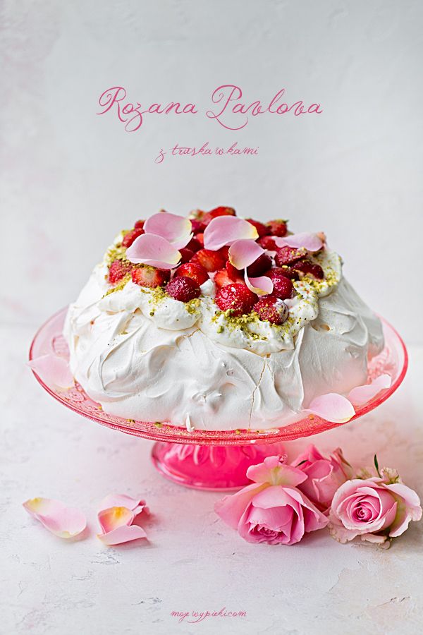 Rose pavlova with strawberries