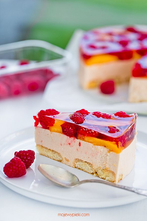 Peach Melba no-bake cheesecake