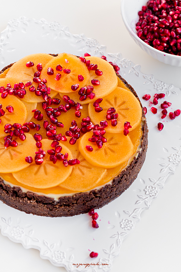Persimmon cheesecake with pomegranate