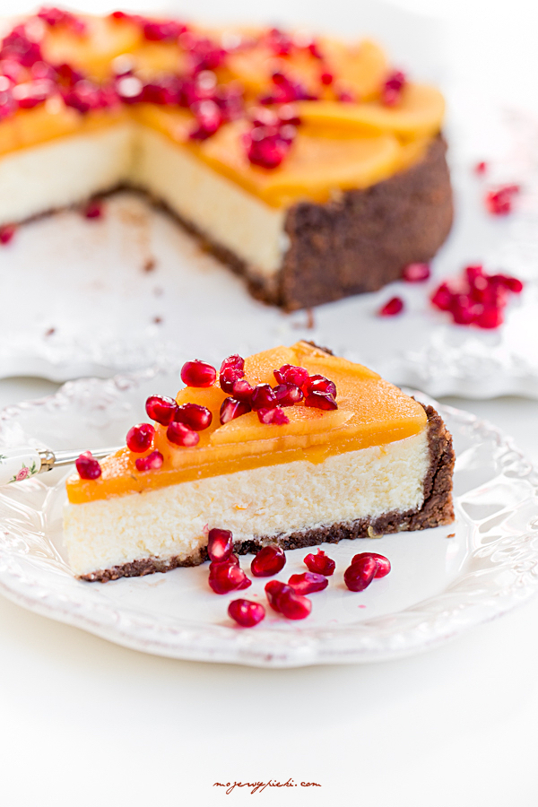 Persimmon cheesecake with pomegranate