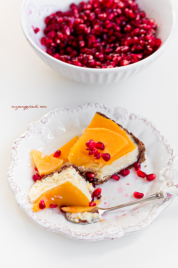 Persimmon cheesecake with pomegranate