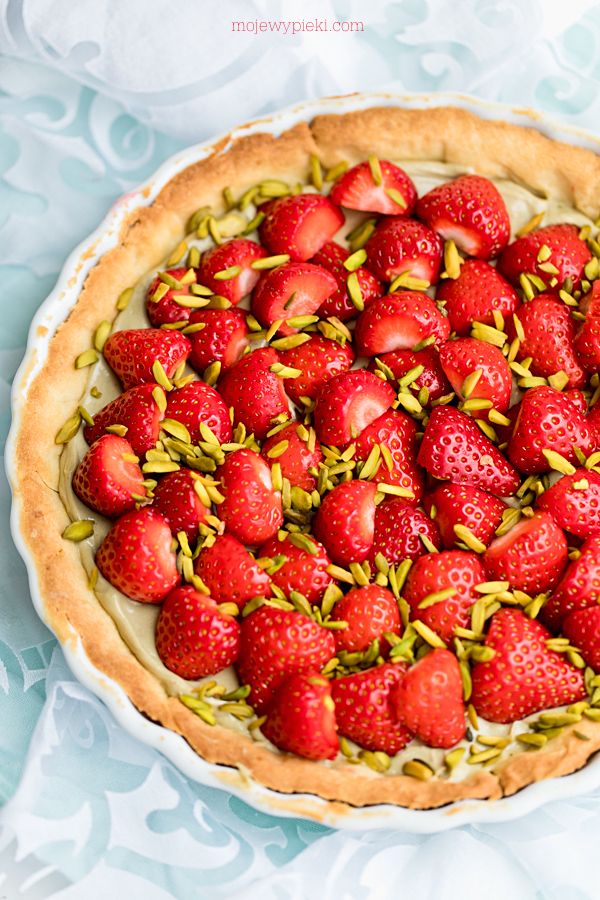 Strawberry and pistachio tart