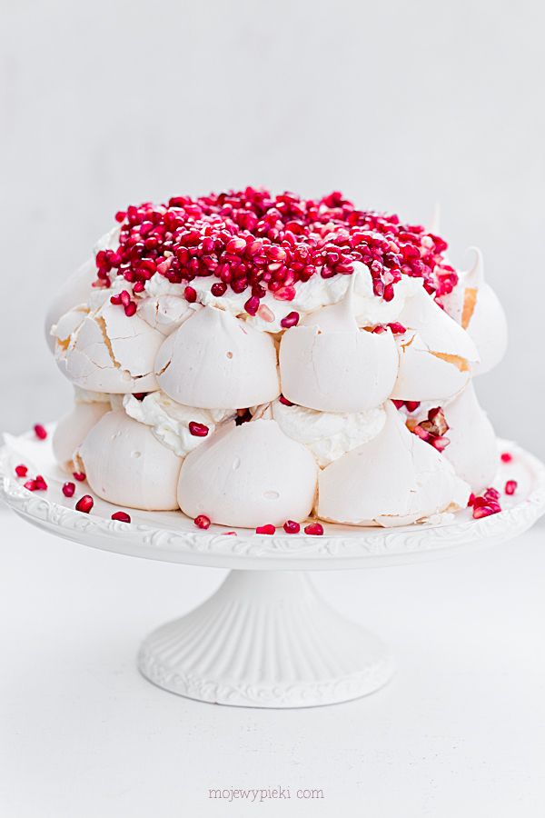 Pomegranate and rose cream meringue cake