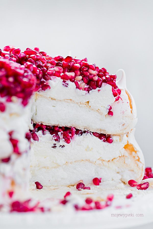 Pomegranate and rose cream meringue cake