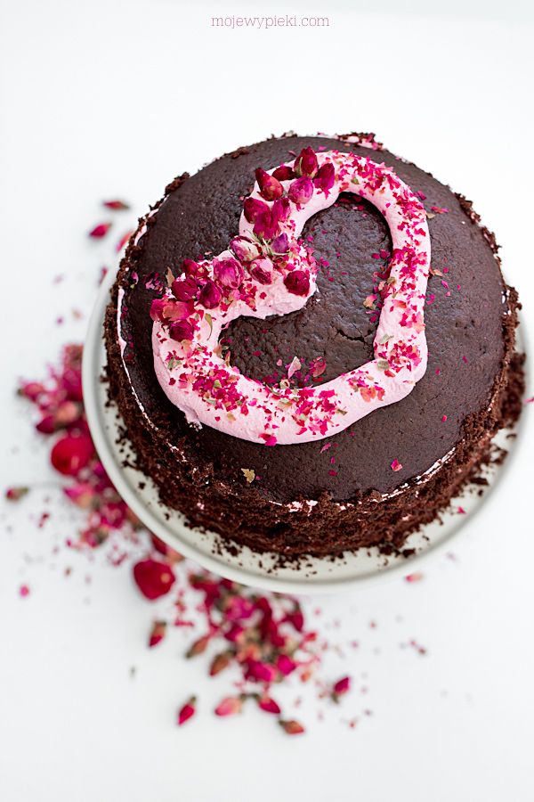 Chocolate & rose cake with raspberries