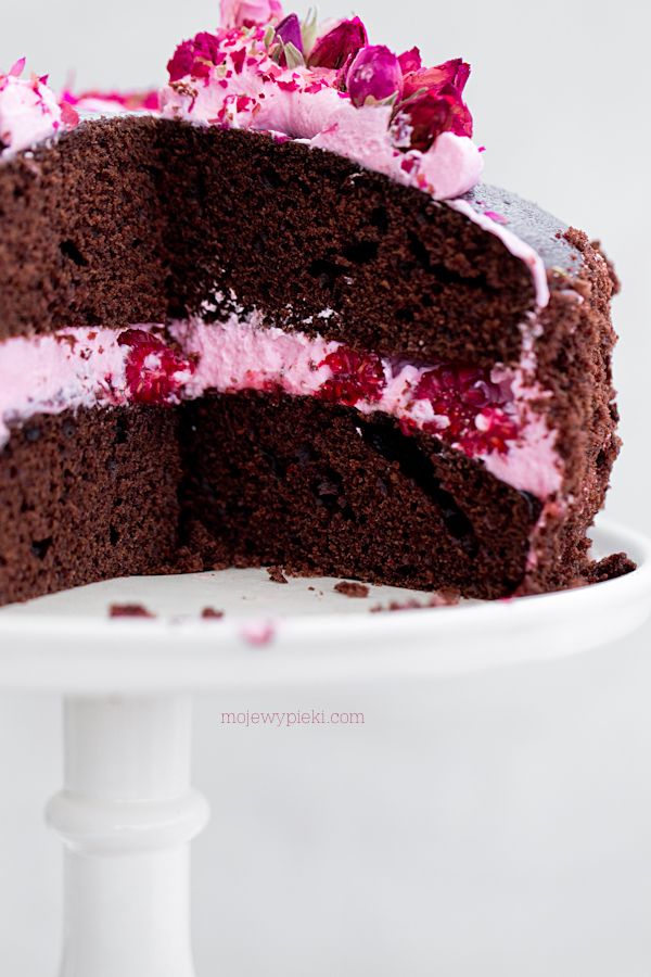 Chocolate & rose cake with raspberries
