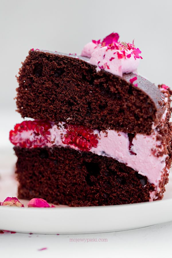 Chocolate & rose cake with raspberries