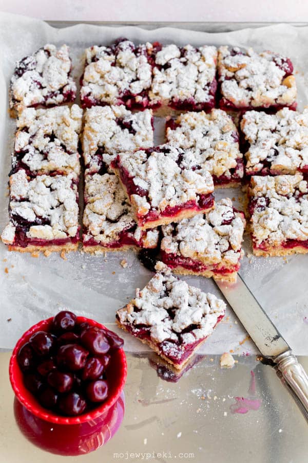 Cherry and almond crumble slice