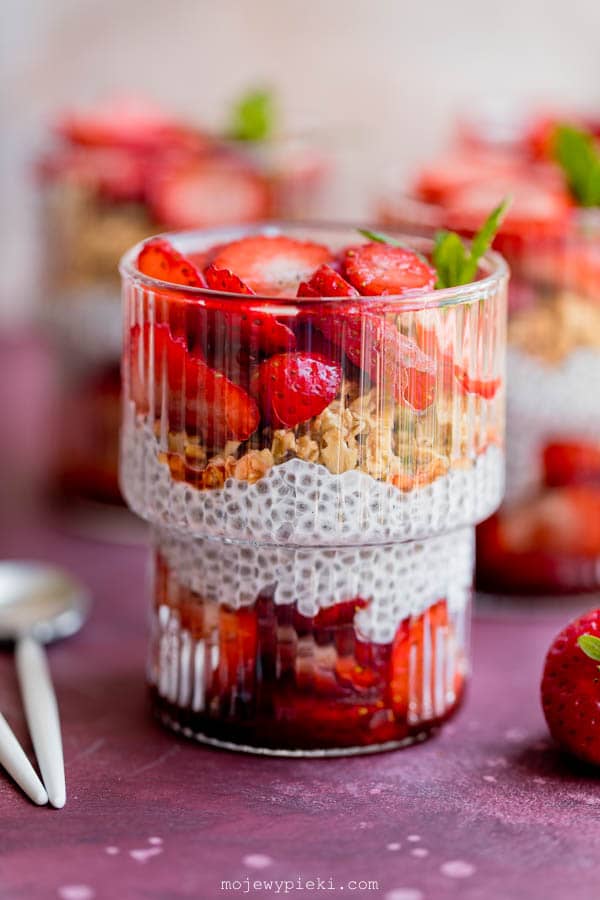 Chia pudding with strawberries and granola