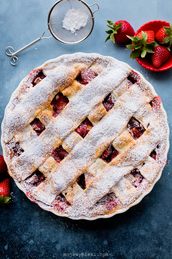 Rhubarb and strawberry lattice tart