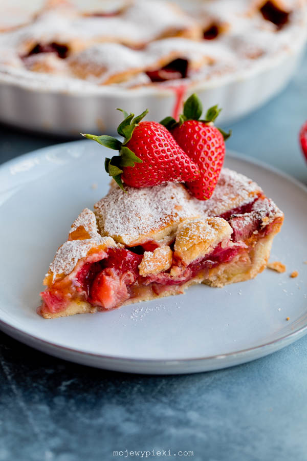 Rhubarb and strawberry lattice tart