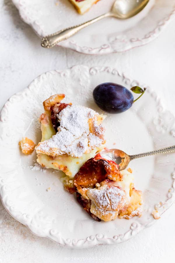 Plum custard crumble slice