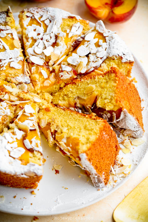 Polenta, almond and peach cake