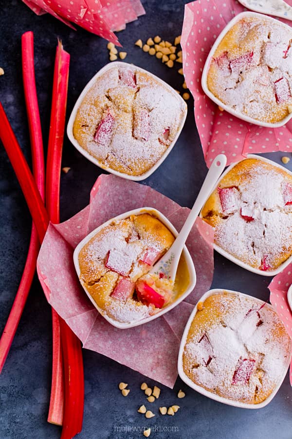 White chocolate and rhubarb muffins