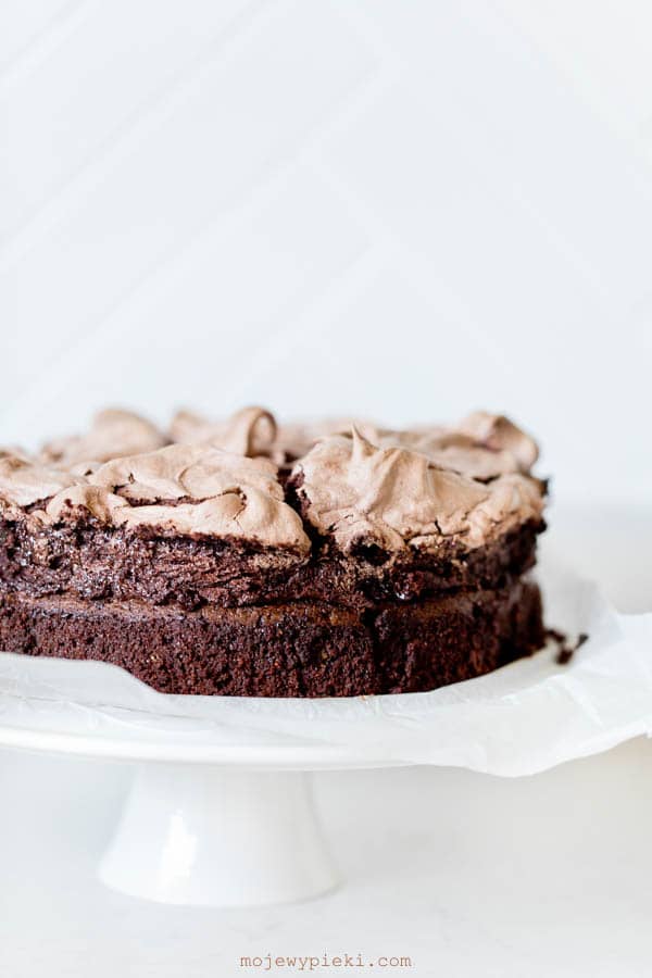 Chocolate cake with chocolate meringue