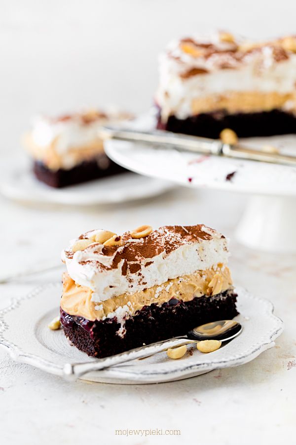 Chocolate cake with peanut butter cream and meringue