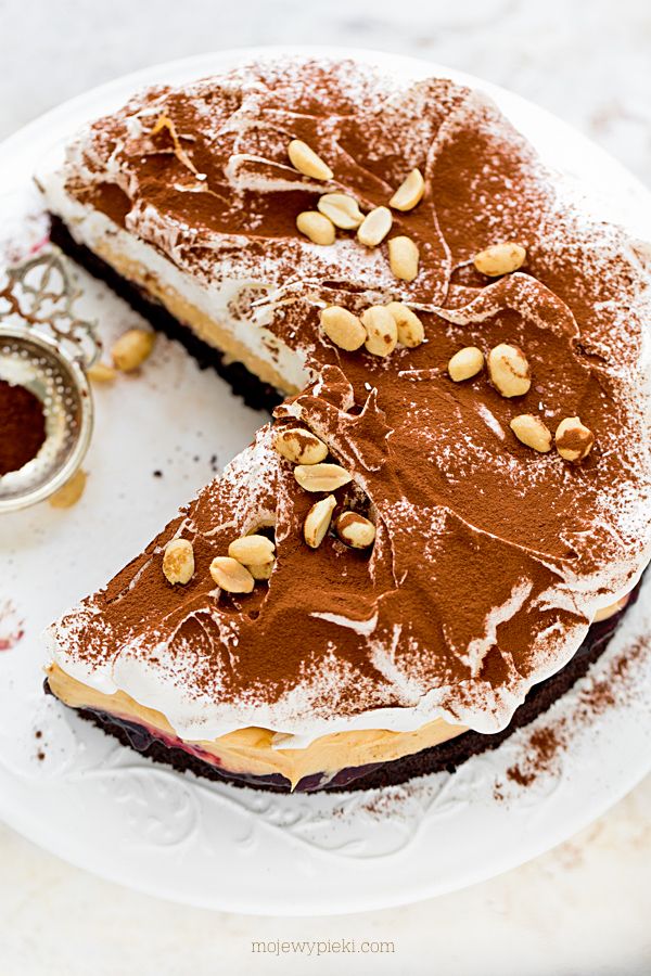 Chocolate cake with peanut butter cream and meringue