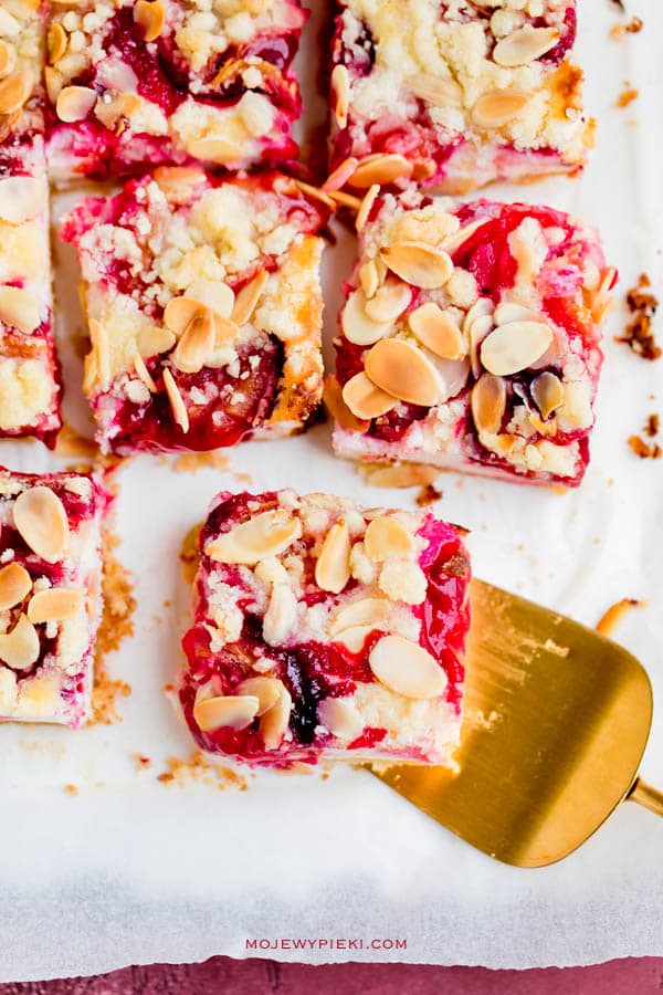 Delicate ricotta cheesecake with plums