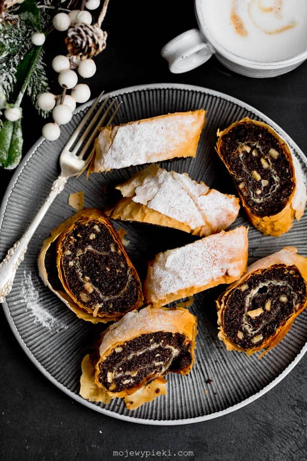 Poppy seed strudel in filo pastry