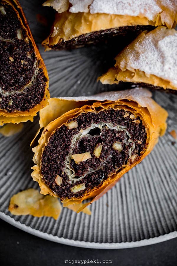 Poppy seed strudel in filo pastry