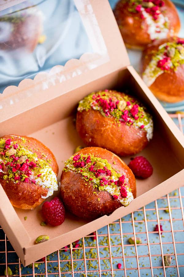 Maritozzi with raspberries and pistachios