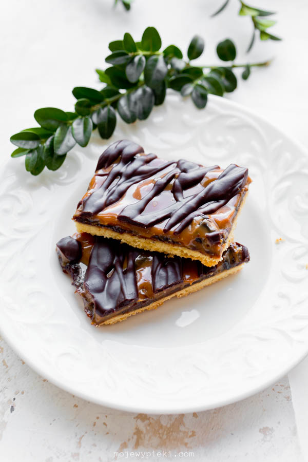 Prune, caramel and chocolate mazurek