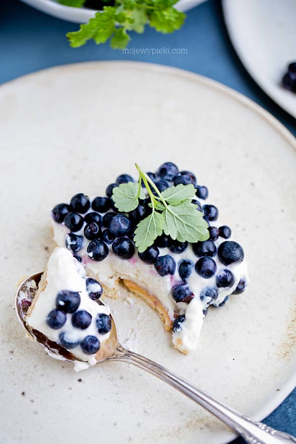 White chocolate and blueberry cheesecake