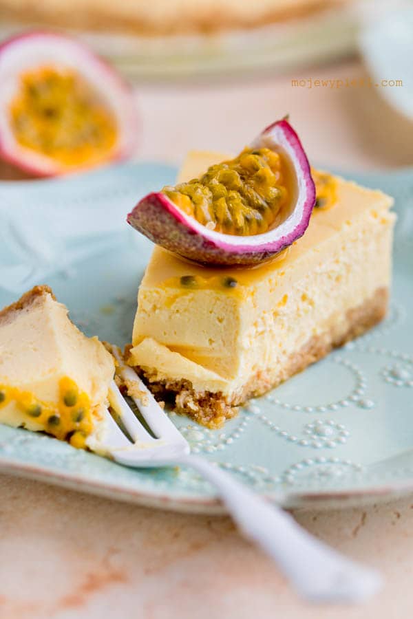 White chocolate and passion fruit cheesecake