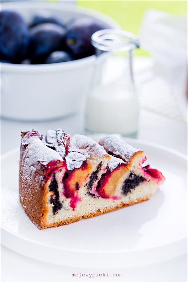 Poppy seed, marzipan and plum yeast cake