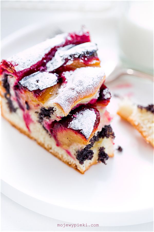 Poppy seed, marzipan and plum yeast cake