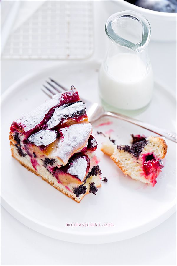 Poppy seed, marzipan and plum yeast cake